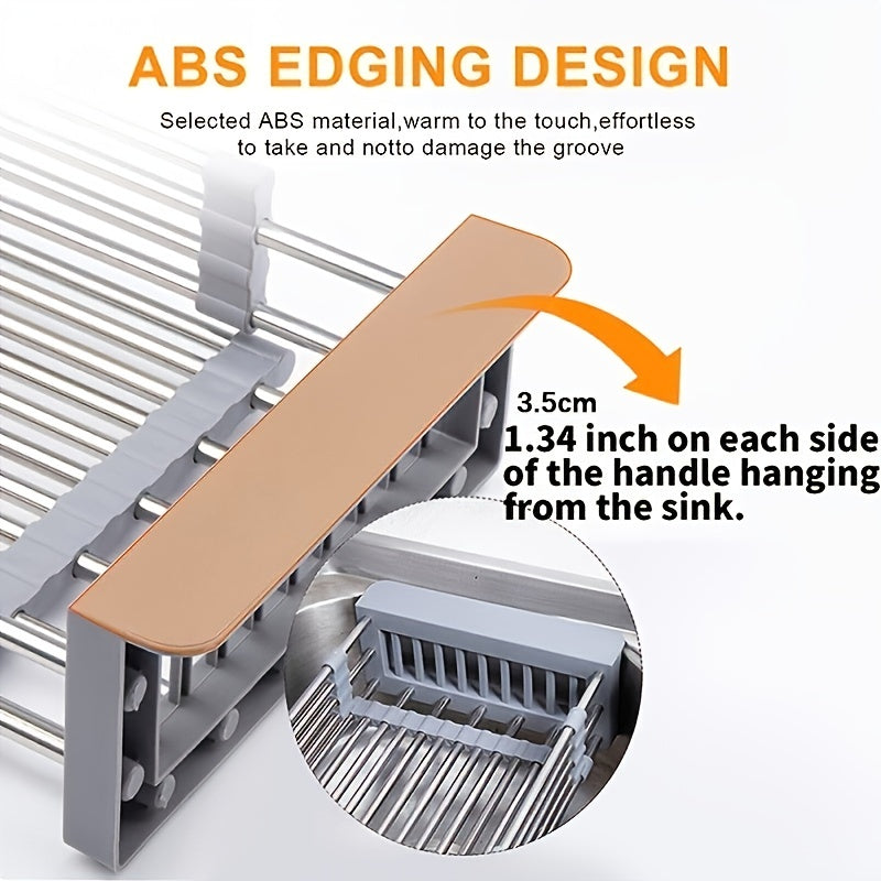 1pc Drain Rack, Stainless Steel Kitchen Basket, Home Dish Rack, Retractable Sink Shelf, 8.81*(11.22-18.5)*3.7in, Suitable For Rectangular Sink