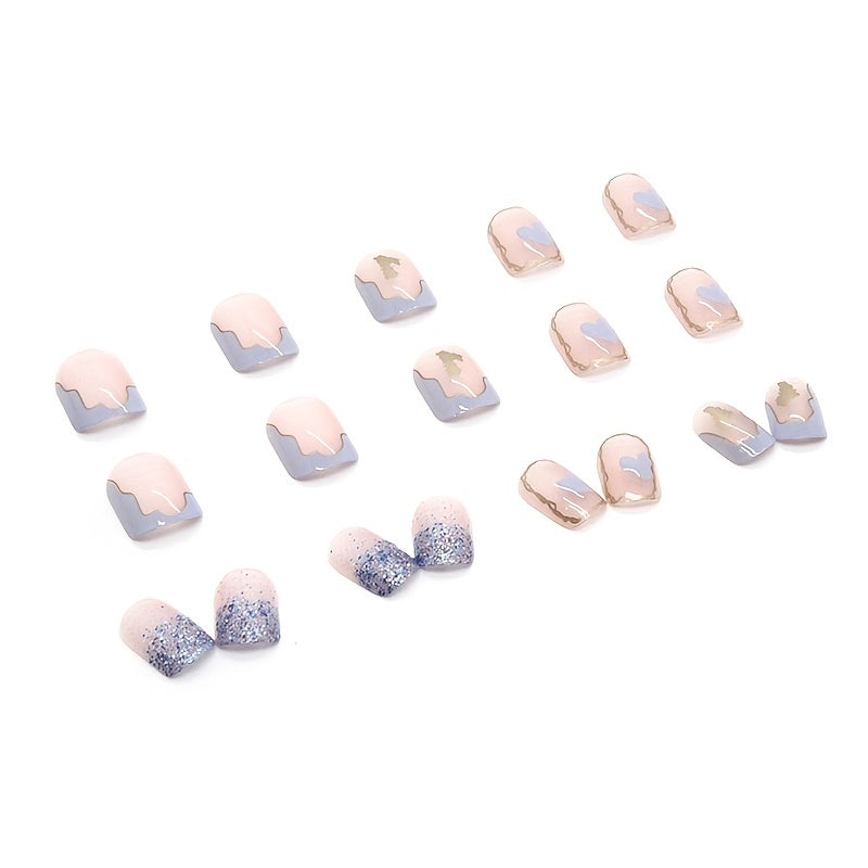 24 Pcs Gradient Coffin Press-On Nails: Add a stylish touch to your nails with these short fake nails with gradient design.