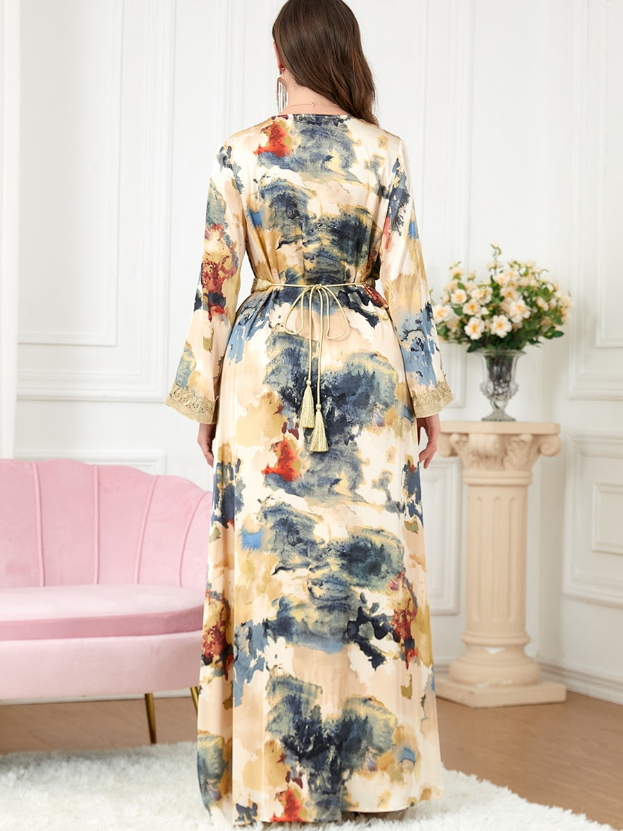 Floral Moroccan Kaftan 2 Piece Abaya for Women