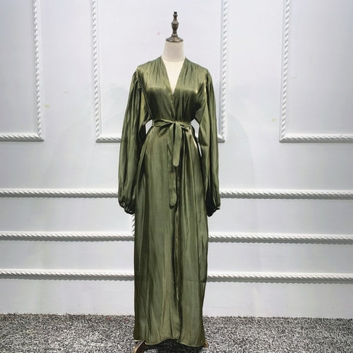 Bubble Sleeve Flowy Turkish Dresses for Eid Open Abaya in Dubai