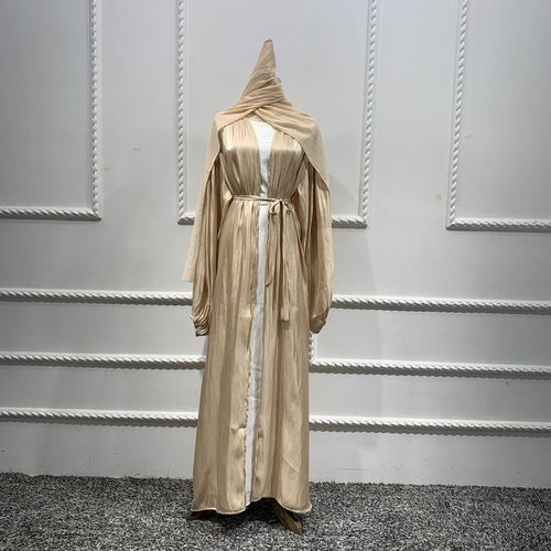 Bubble Sleeve Flowy Turkish Dresses for Eid Open Abaya in Dubai