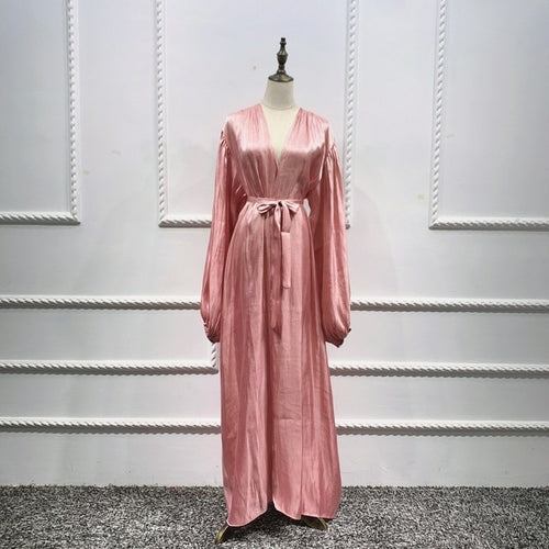 Bubble Sleeve Flowy Turkish Dresses for Eid Open Abaya in Dubai