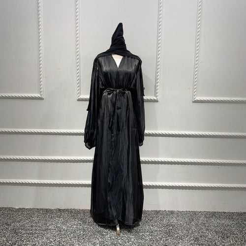 Bubble Sleeve Flowy Turkish Dresses for Eid Open Abaya in Dubai