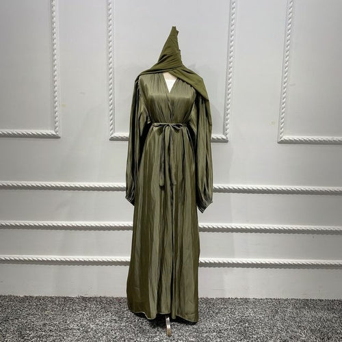 Bubble Sleeve Flowy Turkish Dresses for Eid Open Abaya in Dubai
