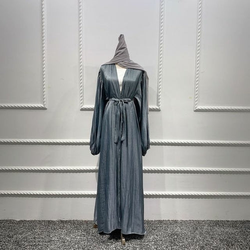 Bubble Sleeve Flowy Turkish Dresses for Eid Open Abaya in Dubai