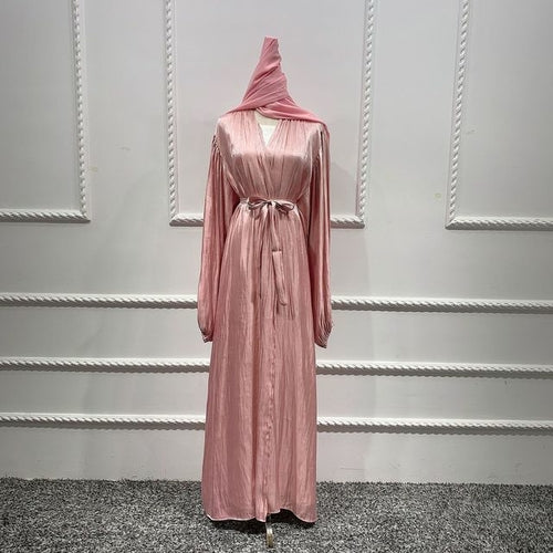 Bubble Sleeve Flowy Turkish Dresses for Eid Open Abaya in Dubai