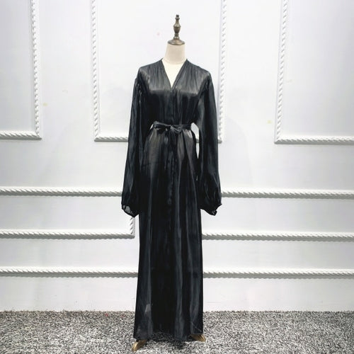 Bubble Sleeve Flowy Turkish Dresses for Eid Open Abaya in Dubai