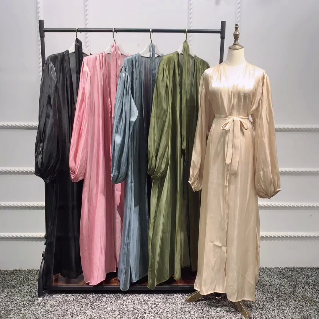 Bubble Sleeve Flowy Turkish Dresses for Eid Open Abaya in Dubai