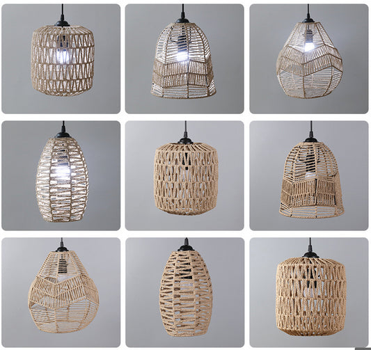 Bohemian Handwoven Wicker Pendant Lamp Shade: A Natural Touch of Rattan and Paper Rope for Your Home