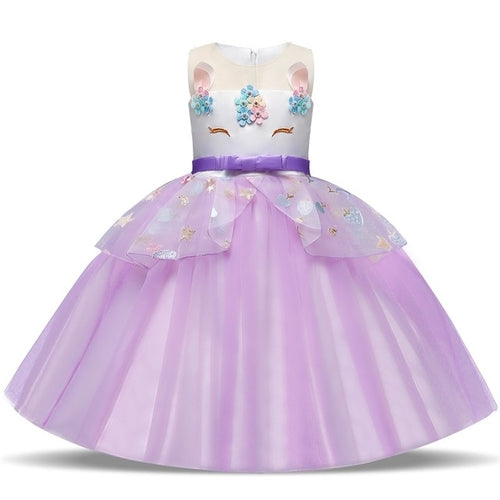 Rainbow Cake Girls Unicorn Dress Long Tail Train Dress Baby Girl