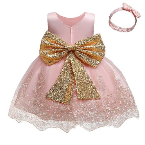 Sequin Bowknot Ball Toddler Baby Girl Princess Dress for Birthday Parties