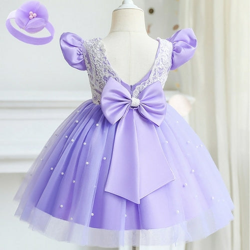 Sequin Bowknot Ball Toddler Baby Girl Princess Dress for Birthday Parties