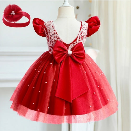 Sequin Bowknot Ball Toddler Baby Girl Princess Dress for Birthday Parties