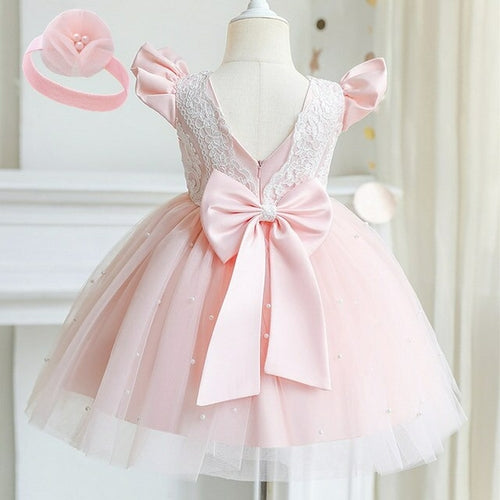 Sequin Bowknot Ball Toddler Baby Girl Princess Dress for Birthday Parties