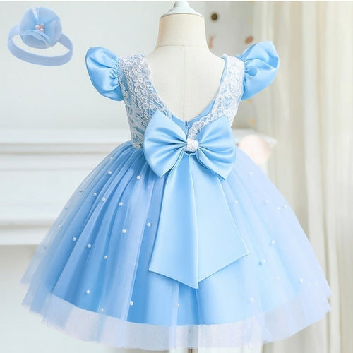 Sequin Bowknot Ball Toddler Baby Girl Princess Dress for Birthday Parties