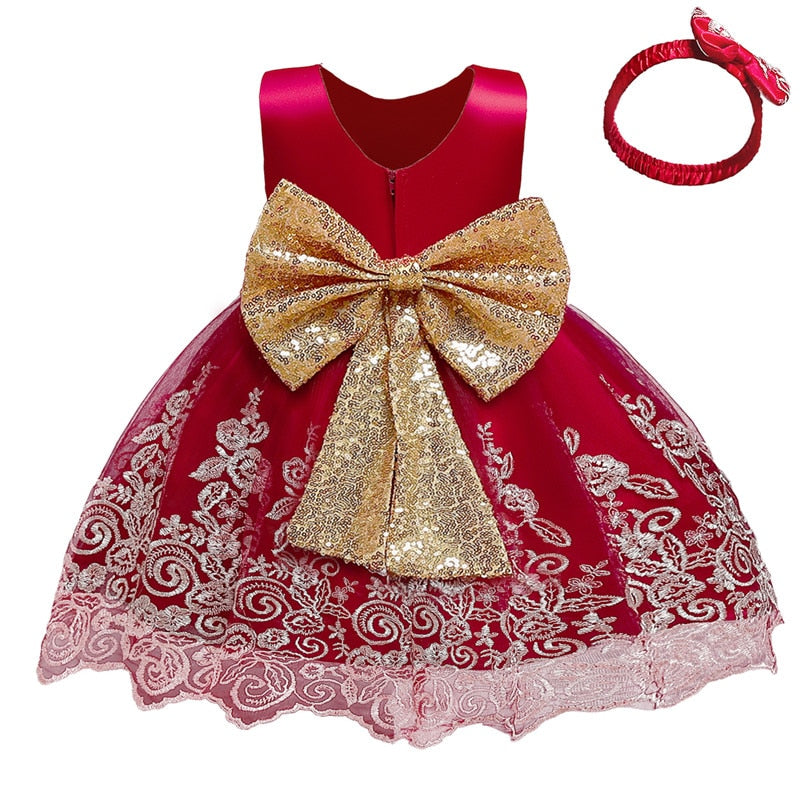 Sequin Bowknot Ball Toddler Baby Girl Princess Dress for Birthday Parties