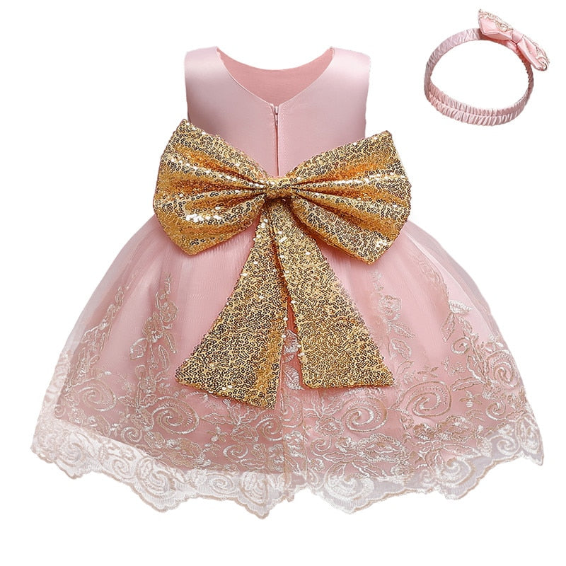 Sequin Bowknot Ball Toddler Baby Girl Princess Dress for Birthday Parties