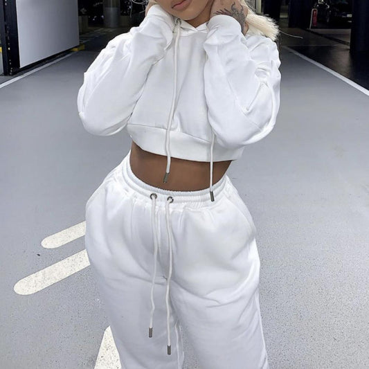 2022- White Sexy Hoodies Pants Set Tracksuit