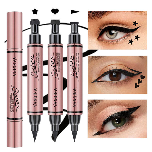 2-in-1 Eyeliner Stamp Pencil: Waterproof, Double-Ended, Black Liquid, Quick Dry, Triangle Seal, Eye Liner Makeup