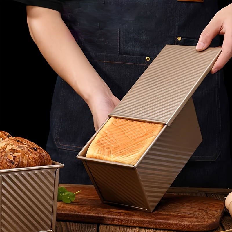 1pc Golden Loaf Pan With Lid, Non-Stick Durable Bread Pan Toast Mould With Cover Bakeware Tin For Baking Bread, Homemade Cakes, Meatloaf