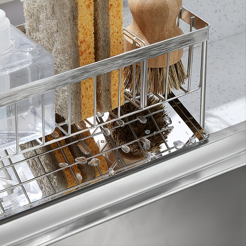 1pc Kitchen Stainless Steel Sink Storage Shelf Tabletop Sponge Mop Rag Dishcloth Sink Draining Bathroom Storage Rack