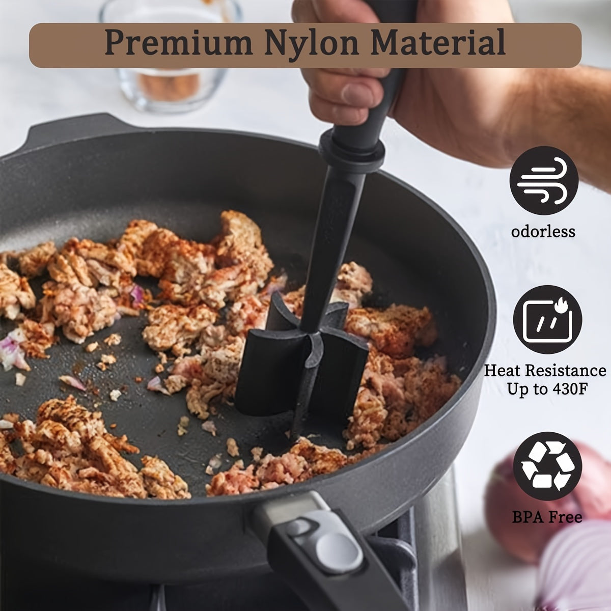 1pc Meat Chopper, Hamburger Chopper, Minced Meat Chopper, Kitchen Mince Masher For Meat, Ground Beef, Turkey, Hamburger Chopper Utensil, Multifunctional Smash Hand Tool