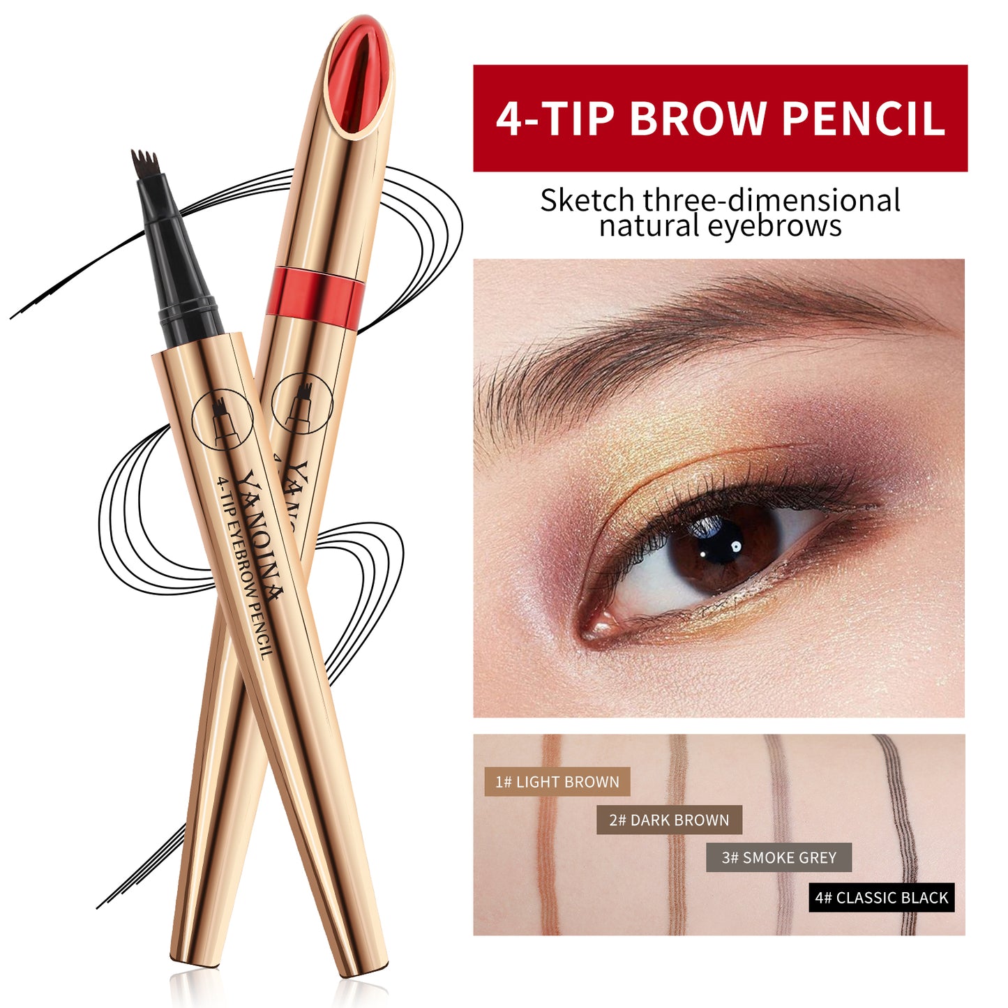 4D Waterproof Liquid Eyebrow Pen: Achieve Natural and Precise Results with Four Fork Tip
