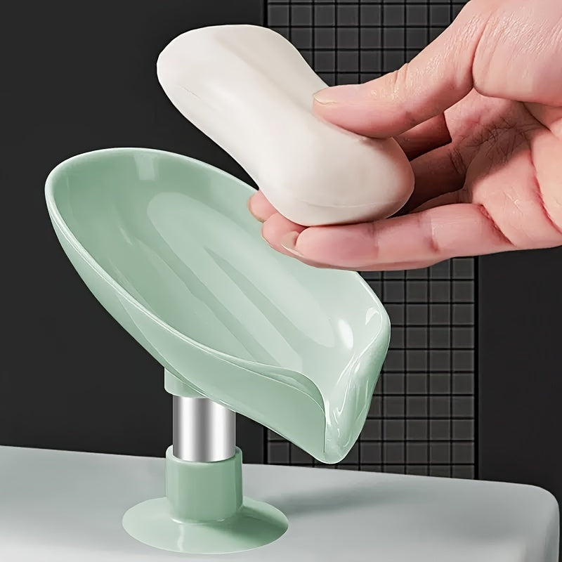 1pc Leaf Shape Soap Holder, Soap Dishes, Punch-free Soap Box, Bathroom & Kitchen Accs