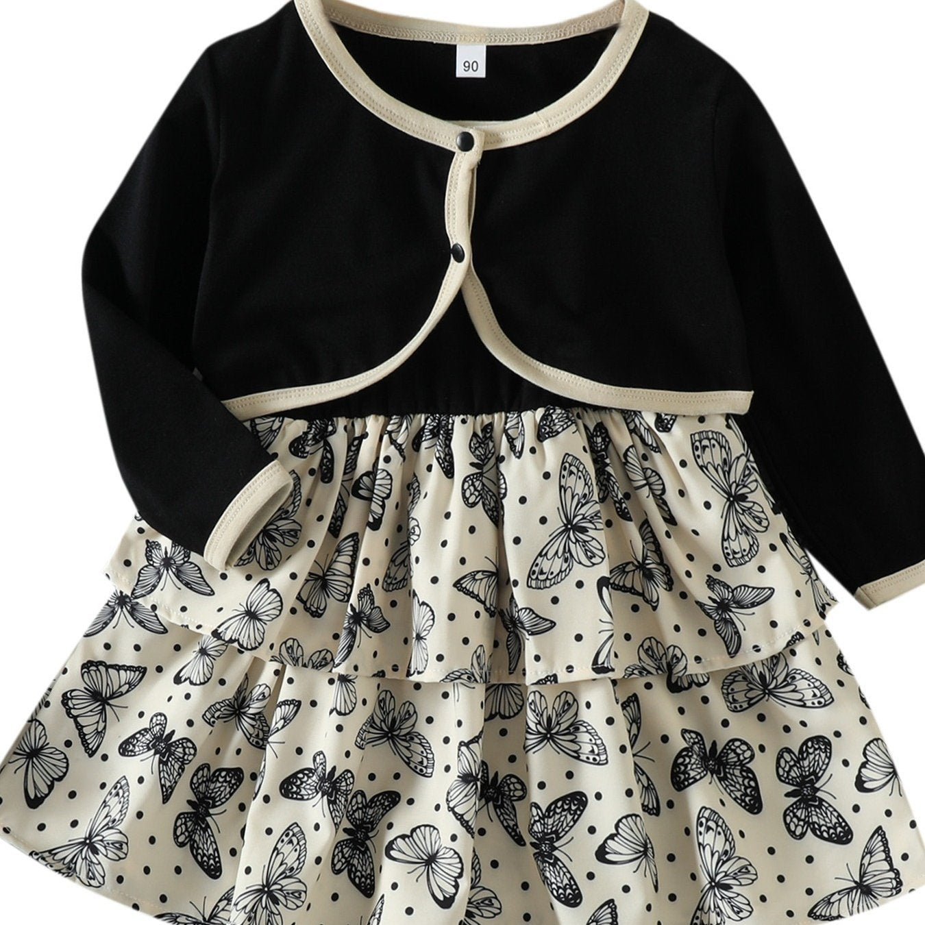 Girls Butterfly Pattern Elegant Dress Coat Set