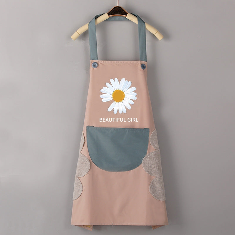 1PC Home Apron With Daisy Print, Adjustable Cooking Aprons, Waterproof And Oil-proof, Water-drop With 1 Big Pockets, Bib Aprons