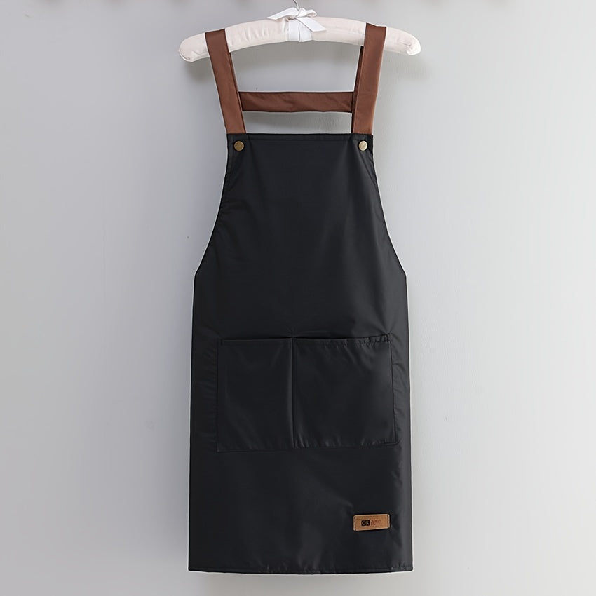 1pc Kitchen Apron With Big Pocket, Waterproof Oil-proof Cooking Apron, Kitchen Accessories