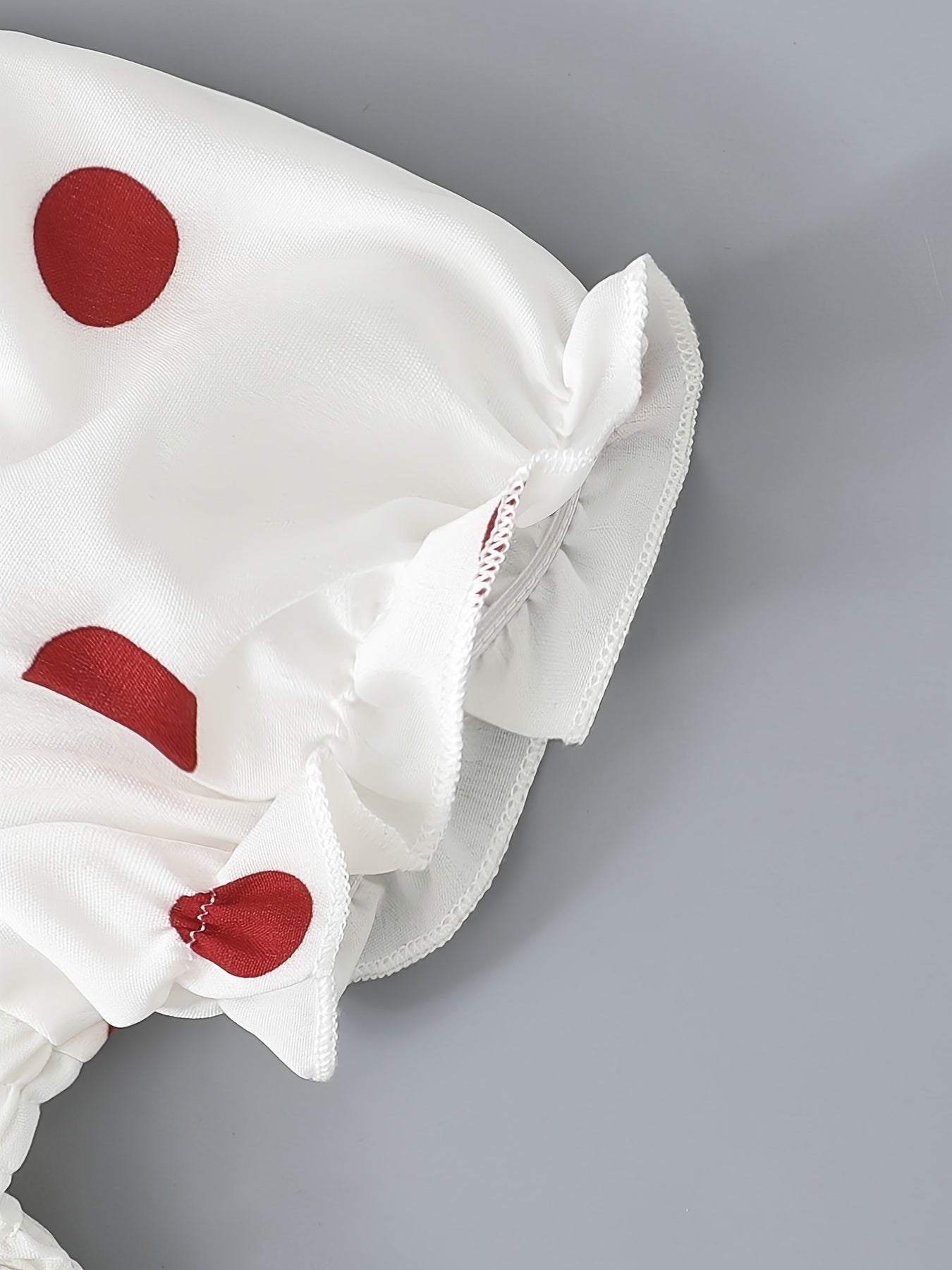 Cute Red Polka Dot Print Short Bubble Sleeve Ruffled Hem Dress