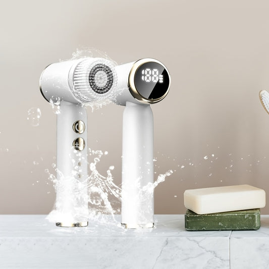 Electric Facial Cleansing Brush: Sonic Vibrating Face Scrubber with Hot/Cold Compress and 6 Brush Heads