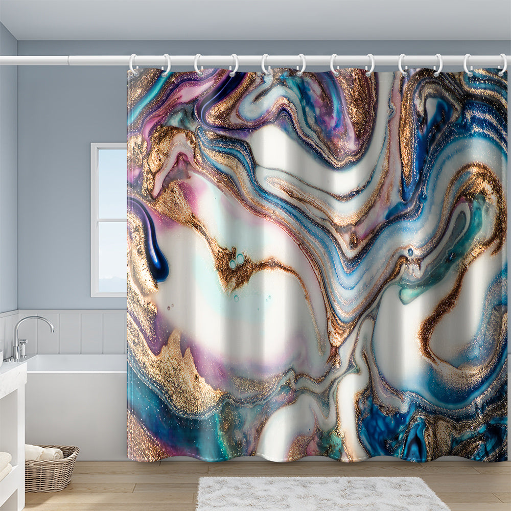 1pc Gray Golden Marble Shower Curtain Set, Bathroom Decor, Abstract Modern Shower Curtain, Luxury Standard Shower Curtain For Bathtub, Waterproof Washable Fabric Shower Curtain, With 12 Plastic Hooks