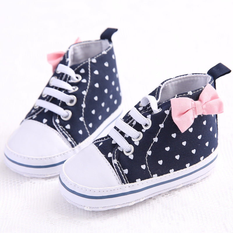 Heart Print Bow High Top Canvas Shoes for Baby Girls