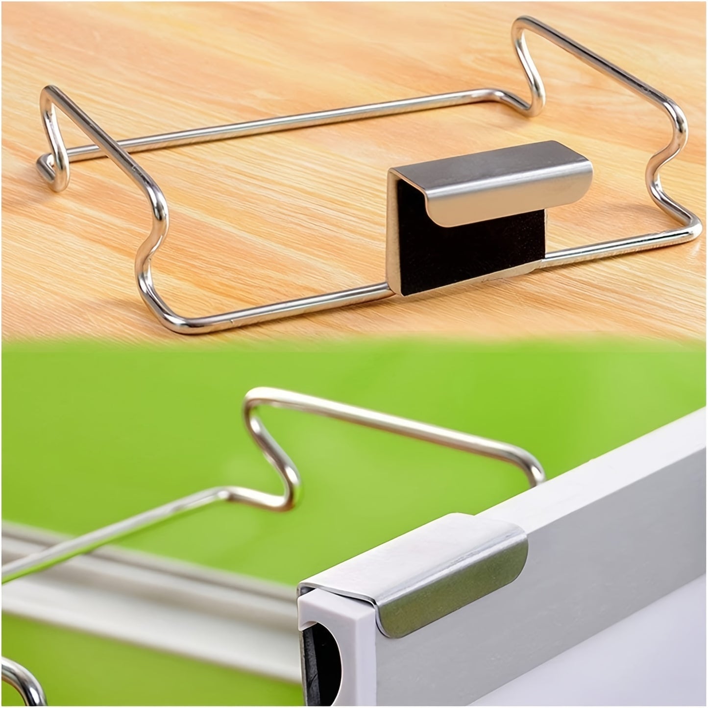 1pc Large Stainless Steel Trash Bag Holder For Kitchen Cabinets Doors And Cupboards, Black Silvery