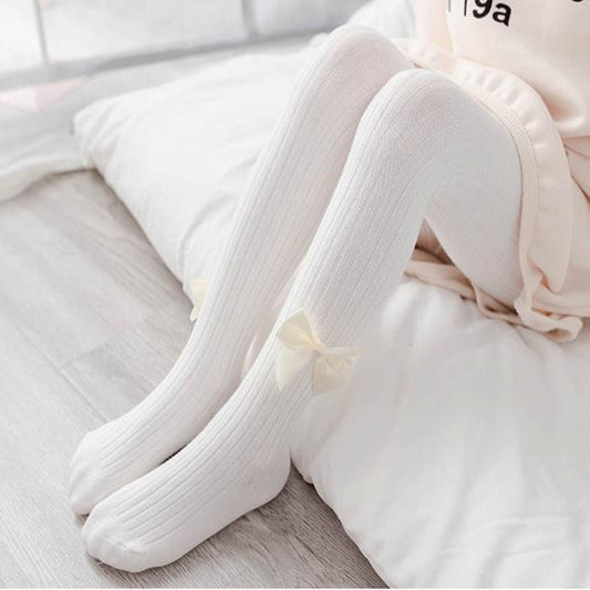 Seamless Cable Knit Tights with Bow for Baby Girls