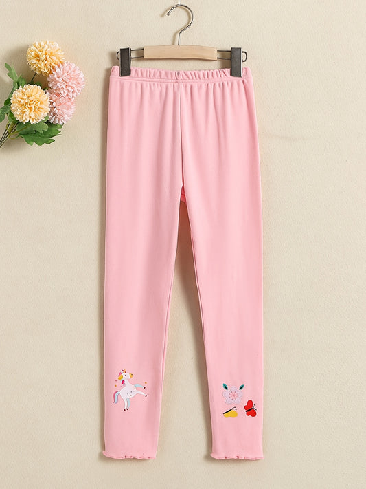 Girls' High-Stretch Soft Leggings with Unicorn and Butterfly Print