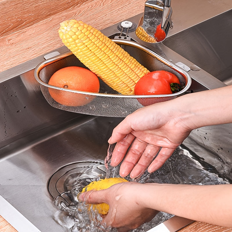 1pc Drainer Basket, Triangular Sink Drainer Basket, Stainless Steel Strainer, Kitchen Drainer Basket, Garbage Residue Filter, Storage Leakage Mesh Basket, Vegetable Basket 6.61lbs(Max)