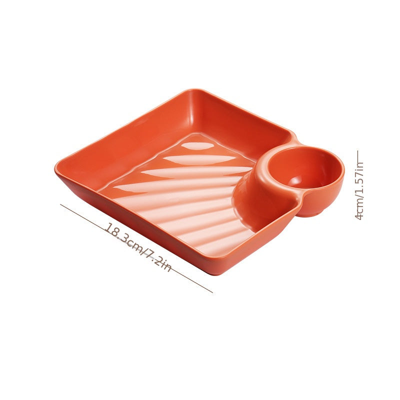 1pc Dumpling Plate With Sauce Dish, Square Serving Plate, Snack Platter, Sushi Dish, Fruit Plate, Dessert Tray, Kitchen Supplies