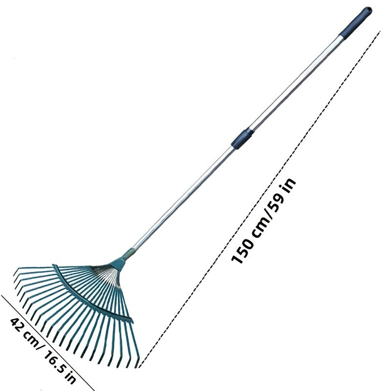 1pc Lawn Rake Leaf Scoop Rakes, Stainless Steel Adjustable Broom, Relieve Fatigue Portable Garden Tools Easy To Clean Grass Rake, 15.8"x16.5"