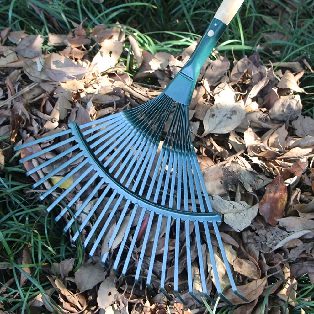 1pc Lawn Rake Leaf Scoop Rakes, Stainless Steel Adjustable Broom, Relieve Fatigue Portable Garden Tools Easy To Clean Grass Rake, 15.8"x16.5"
