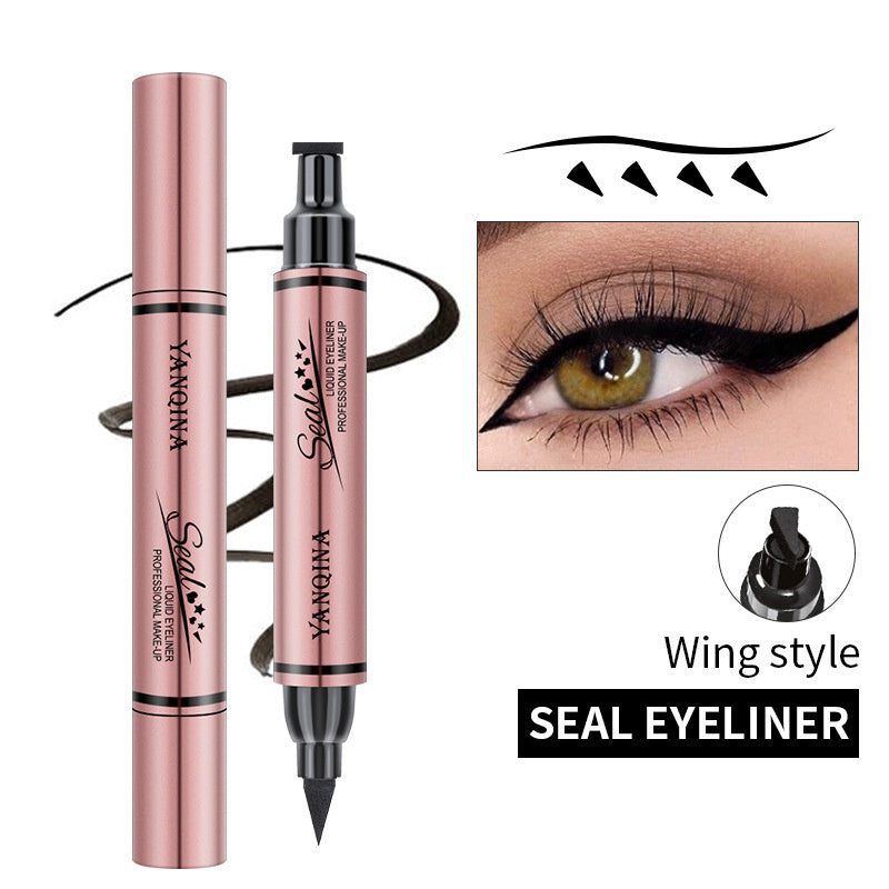 2-in-1 Eyeliner Stamp Pencil: Waterproof, Double-Ended, Black Liquid, Quick Dry, Triangle Seal, Eye Liner Makeup
