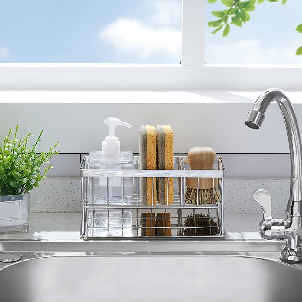 1pc Kitchen Stainless Steel Sink Storage Shelf Tabletop Sponge Mop Rag Dishcloth Sink Draining Bathroom Storage Rack