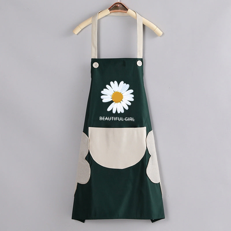 1PC Home Apron With Daisy Print, Adjustable Cooking Aprons, Waterproof And Oil-proof, Water-drop With 1 Big Pockets, Bib Aprons
