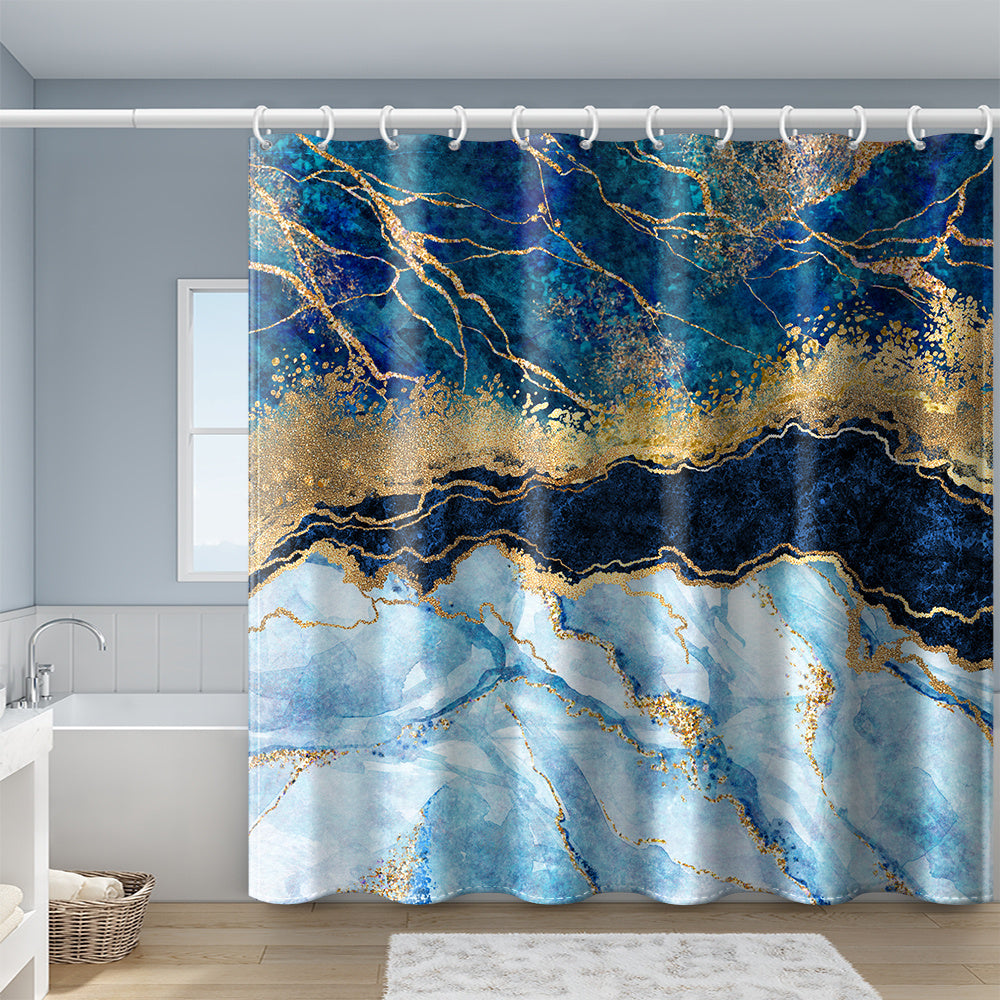 1pc Gray Golden Marble Shower Curtain Set, Bathroom Decor, Abstract Modern Shower Curtain, Luxury Standard Shower Curtain For Bathtub, Waterproof Washable Fabric Shower Curtain, With 12 Plastic Hooks