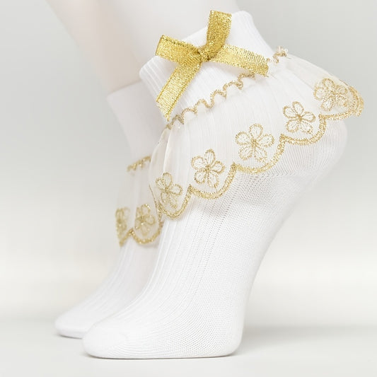 Toddler Girls Flower Ruffled Lace Bow Dance Socks