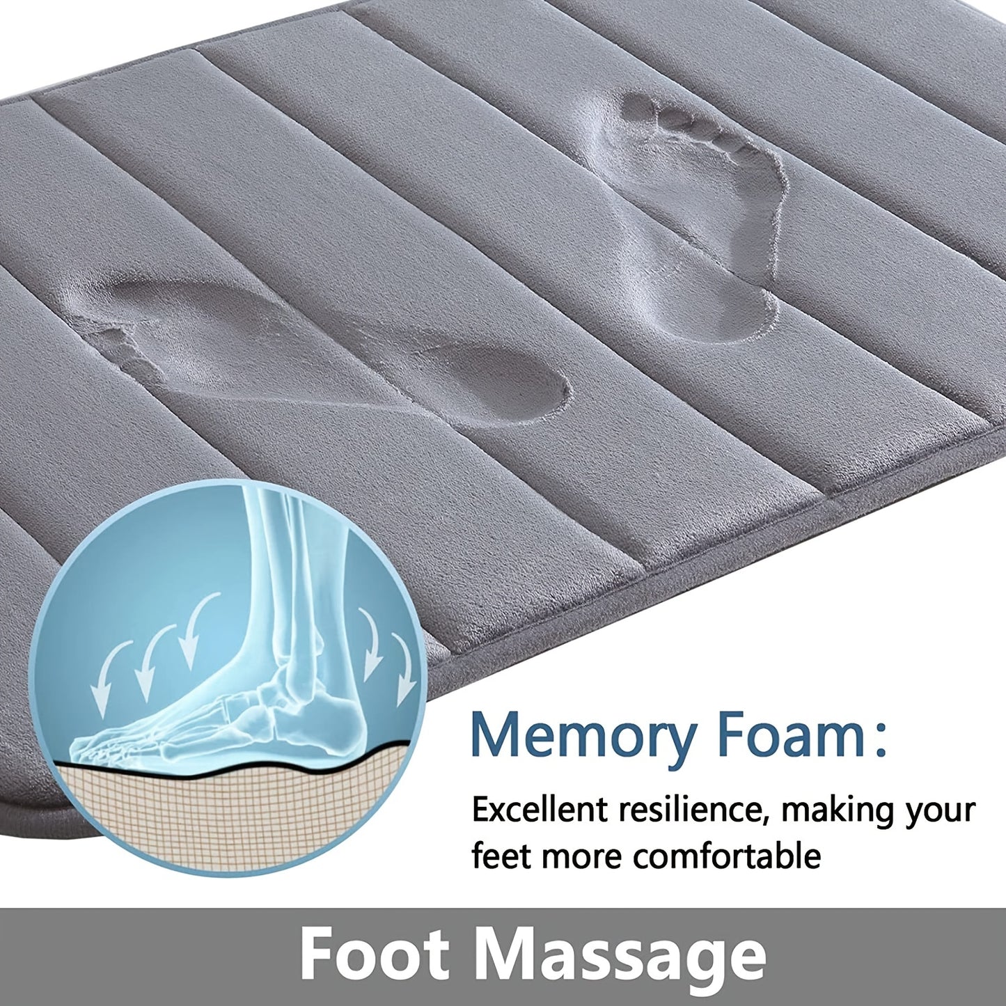 1pc Memory Foam Soft Bath Mats - Non Slip Absorbent Bathroom Rugs Rubber Back Runner Mat For Kitchen Bathroom Floors , Grey