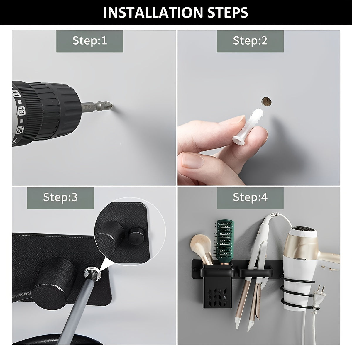 1pc Hair Dryer Holder With Drainage Storage Cup, Wall Mounted Hair Rustproof Straightener Holder, Multi-Functional Space Saving Hair Dryer Organizer Spiral Hair Dryer Storage For Bathroom Bedroom Home Dorm