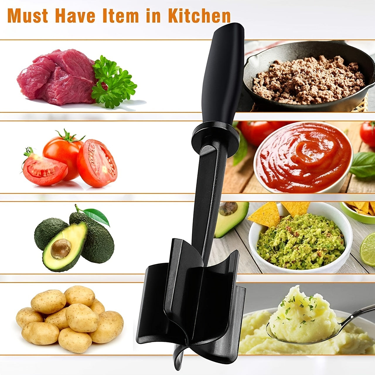 1pc Meat Chopper, Hamburger Chopper, Minced Meat Chopper, Kitchen Mince Masher For Meat, Ground Beef, Turkey, Hamburger Chopper Utensil, Multifunctional Smash Hand Tool